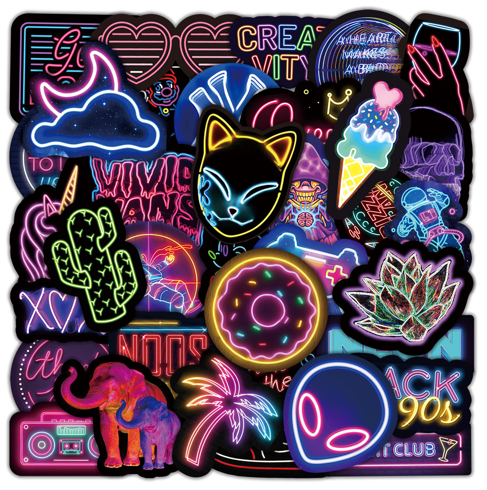 Waterproof Neon Cartoon Stickers